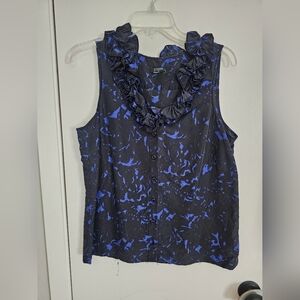 J Crew Women's Blue Ruffle Top